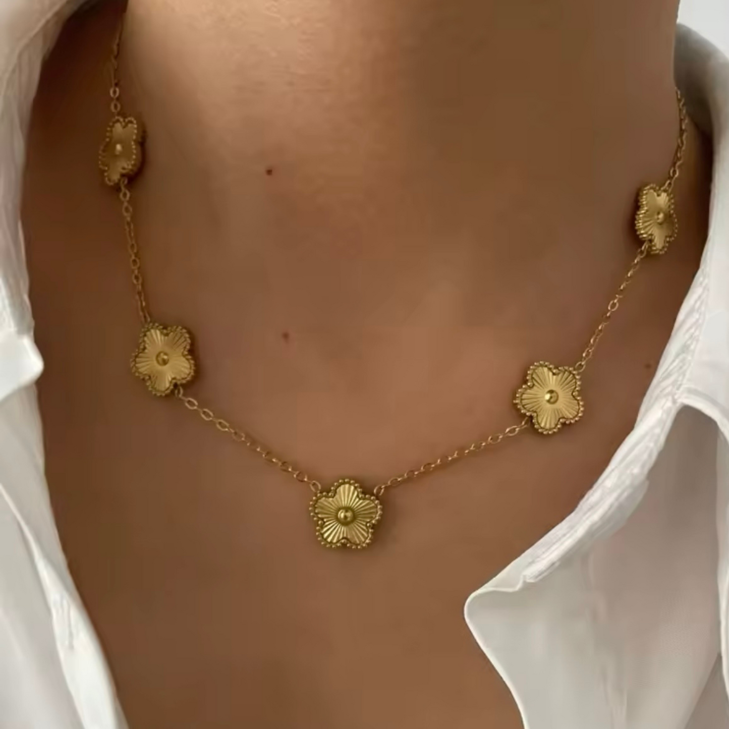 Collier fleur Éternel - Collier de fleur doreé - Acier inoxydable